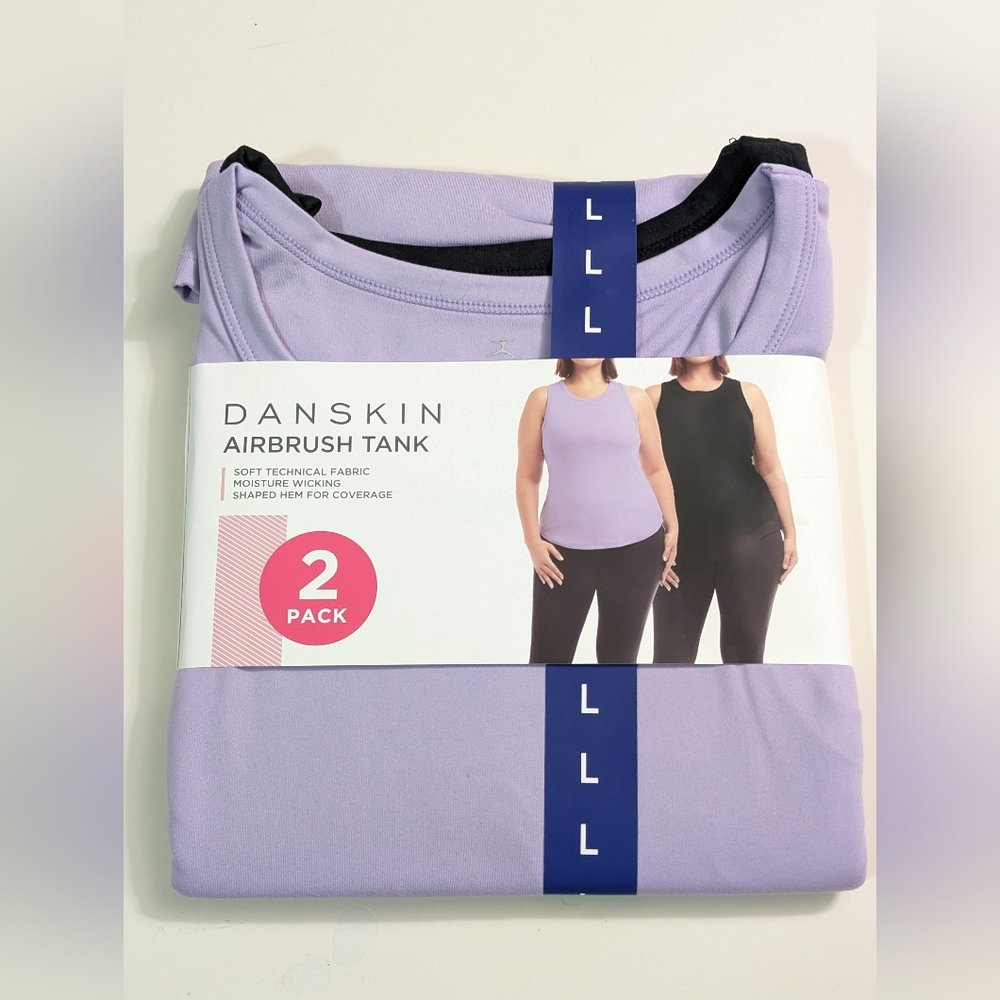 DANSKIN, Airbrush Tank Top 2 Pack, Purple And Black, Size Large